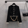 Spring Fall 2 Piece Set Women Office Lady Single Breasted Velvet Vintage Chain Belt Blazer+ Pleated Long Mesh Skirt Suit Sets