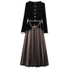Spring Fall 2 Piece Set Women Office Lady Single Breasted Velvet Vintage Chain Belt Blazer+ Pleated Long Mesh Skirt Suit Sets