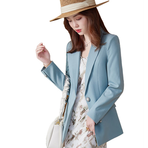 Spring Fall Casual Women Blazer and Jacket Blue Office Ladies Female Work Uniform Business Clothes 2023 Styles