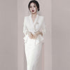 Spring Fall  2-Piece Korean Women's V-Neck Long-Sleeve Suit Jacket + High Waist Pencil Skirt 2-Piece Set New