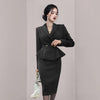 Spring Fall  2-Piece Korean Women's V-Neck Long-Sleeve Suit Jacket + High Waist Pencil Skirt 2-Piece Set New