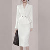 Spring Fall  2-Piece Korean Women's V-Neck Long-Sleeve Suit Jacket + High Waist Pencil Skirt 2-Piece Set New