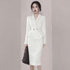 Spring Fall  2-Piece Korean Women's V-Neck Long-Sleeve Suit Jacket + High Waist Pencil Skirt 2-Piece Set New