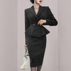 Spring Fall  2-Piece Korean Women's V-Neck Long-Sleeve Suit Jacket + High Waist Pencil Skirt 2-Piece Set New