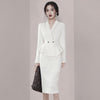 Spring Fall  2-Piece Korean Women's V-Neck Long-Sleeve Suit Jacket + High Waist Pencil Skirt 2-Piece Set New