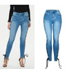 Spring Fall Women Full Length Slim Sides Cross Tied Jeans Office Lady Streetwear Hip Hop Skinny Pencil Leg Blue Chic Denim Pants