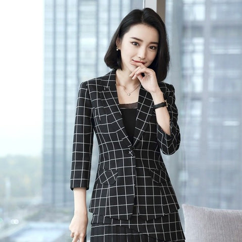 Spring Fashion Blazer Women Half Sleeve Coat & Jackets Black Plaid Office Ladies Work Wear Clothes Female Blaser