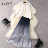 Spring Designers Runway Women's Set Elegant Office Lady 2 Piece Outfits Party Loose Blouse and Pleated Long Skirt Suit