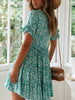 Spring Floral Print Playful Women A-Line Dress Summer Short Sleeve Ruffle Dress Sexy V Neck Female Mini Party Dress