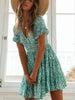 Spring Floral Print Playful Women A-Line Dress Summer Short Sleeve Ruffle Dress Sexy V Neck Female Mini Party Dress