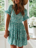 Spring Floral Print Playful Women A-Line Dress Summer Short Sleeve Ruffle Dress Sexy V Neck Female Mini Party Dress