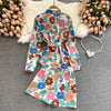 Spring Flower Series Professional Suit Ladies Shirt All-match High Waist Wide Leg Shorts Print Two-piece Set Trend