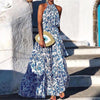 Spring Halter Folds Elegant Boho Long Dress 2023 Summer Sleeveless Tank Maxi Dress Women Floral Print Elastic Waist Party Dress
