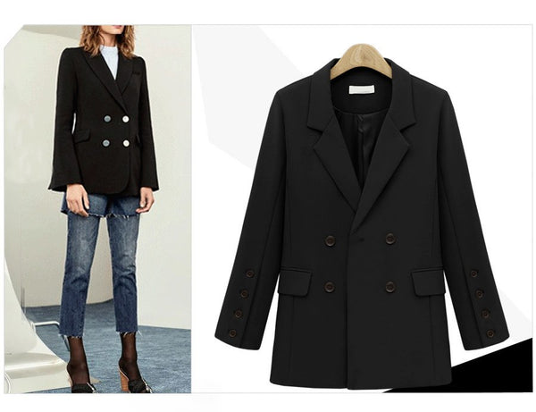 Spring Khaki Long Women's Blazer Double Breasted Slim Long Sleeved Female Korean Office Jakcet