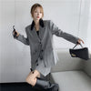 Spring Korean Design Plaid Suit Jackets Temperament Mini Skirts Gray Blazer and Skirt Set Office Style Clothes 2023
