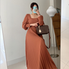 Spring Korean Style Elegant High Waist Women Dress Thin Square Collar Pleated Dress Solid Color Office Vestidos with Belt 12801