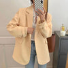 Spring Korean Style Loose Suit Jacket Women Long Sleeve Single Breasted Solid Color Lapel Office Lady Blazer Mujer Elegant