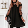 Spring Lace Mesh See Through Party Dresses Women Elegant Patchwork Polka Dot Print Dresses Ladies Long Sleeve O neck Vestidos
