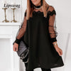 Spring Lace Mesh See Through Party Dresses Women Elegant Patchwork Polka Dot Print Dresses Ladies Long Sleeve O neck Vestidos