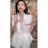 Spring Ladies Blazer Pearl Frill Lapel Slim Women Blazer Jacket White Purple Suit Long-Sleeved Overcoat Female Tops