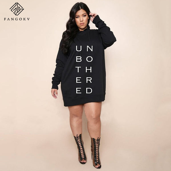 Spring Ladies Letter Printing Casual Plus Size Women's Hooded Sweater Dress