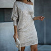 Spring Lady Sequin Mini Dress Elegant Off Shoulder Long Sleeve Party Dress Women Sexy Slash Neck Pullover Loose Dresses