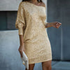 Spring Lady Sequin Mini Dress Elegant Off Shoulder Long Sleeve Party Dress Women Sexy Slash Neck Pullover Loose Dresses