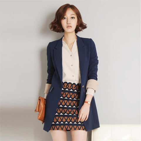 Spring Long Blazer Women 2022 Elegant Fashion Women Blazer For Office Navy Blue Single Button Women Blazer And Jackets A3979
