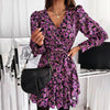 Spring Long Lantern Sleeve Print Wrap Dress Women Elegant Ruffles V Neck Red Party Dresses Autumn Female A Line Office Vestidos