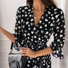 Spring Long Lantern Sleeve Print Wrap Dress Women Elegant Ruffles V Neck Red Party Dresses Autumn Female A Line Office Vestidos