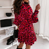 Spring Long Lantern Sleeve Print Wrap Dress Women Elegant Ruffles V Neck Red Party Dresses Autumn Female A Line Office Vestidos