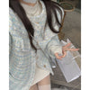 Spring Blue Woven Tweed Short Suit Coat Women's Loose Round Neck Heavy Industry Ladies