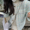 Spring Blue Woven Tweed Short Suit Coat Women's Loose Round Neck Heavy Industry Ladies