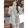 Spring Blue Woven Tweed Short Suit Coat Women's Loose Round Neck Heavy Industry Ladies