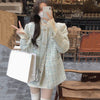 Spring Blue Woven Tweed Short Suit Coat Women's Loose Round Neck Heavy Industry Ladies
