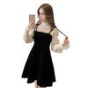 Spring Elegant Two Piece Dress for Women Women Winter Korean A-Line O-Neck Tops and Black Sundress Streetwear Dress Vestidos