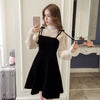 Spring Elegant Two Piece Dress for Women Women Winter Korean A-Line O-Neck Tops and Black Sundress Streetwear Dress Vestidos