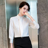 Spring Ribbon Tie Shirt Women Formal Elegant Long Sleeve Blouses Office Ladies Loose Tops Blue Blouas