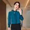Spring Ribbon Tie Shirt Women Formal Elegant Long Sleeve Blouses Office Ladies Loose Tops Blue Blouas