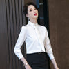Spring Ribbon Tie Shirt Women Formal Elegant Long Sleeve Blouses Office Ladies Loose Tops Blue Blouas