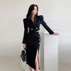 Spring Short Black Suits Skirt Set 2023 Women's OL Temperament Short Top Coat Midi Split Slim Skirt Suits