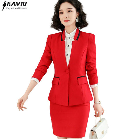 Spring Women Suits Formal Temperament Long Sleeve Slim Blazer and Skirt Office Ladies Business Work Wear