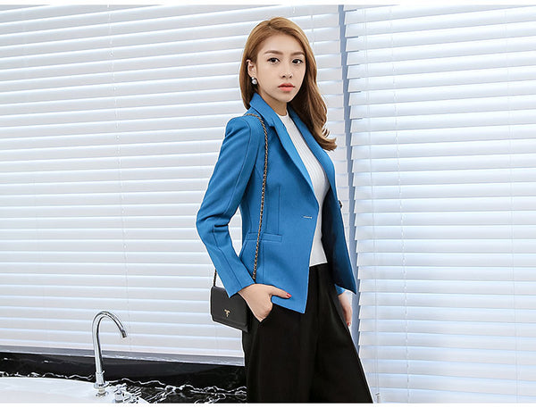 Spring New Korean Women's Pure Color Long-sleeved Slim Was Thin Single Button Long Sleeve Casual Female Suit Jacket MZ1658