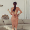 Spring Solid Midi Party Vestidos De Mujer Korean Slim Mid-length Sexy Full Lace Backless Bodycon Dress Women
