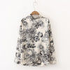 Spring Women Vintage Ink painting Print Chiffon Blouse Full Sleeve Button Up Loose Shirt Autumn Casual BF Style Tops T11612F