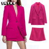 Spring Women's Clothing Skirts Suit 2 Pcs Sets Elegant Flap Pockets Slim Office Blazer Jackets and High Waist Skirts