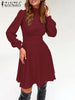 Spring Party Dress Women Elegant Solid Knee Robe ZANZEA Bodycon A Line Vestido 2023 Holiday Long Sleeve Dresses Oversize