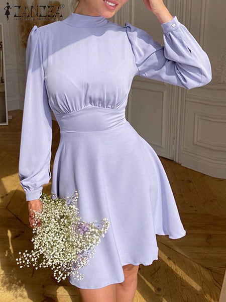 Spring Party Dress Women Elegant Solid Knee Robe ZANZEA Bodycon A Line Vestido 2023 Holiday Long Sleeve Dresses Oversize