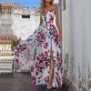 Spring Retro Floral Print Hem A-Line Dress Boho Dress 2023 Women Deep V Neck Long Party Dress Summer Sleeveless Maxi Beach Dress