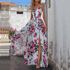 Spring Retro Floral Print Hem A-Line Dress Boho Dress 2023 Women Deep V Neck Long Party Dress Summer Sleeveless Maxi Beach Dress